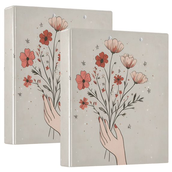 FORMRS 3 Ring Binder 1.5 inch with Pockets Set of 2 Clip Board 200 Sheets Capacity, Red Flower