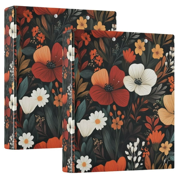FORMRS 3 Ring Binder 1.5 inch with Pockets Set of 2 Clip Board 200 Sheets Capacity, Red Flowers Pattern