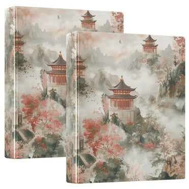FORMRS 3 Ring Binder 1.5 inch with Pockets Set of 2 Clip Board 200 Sheets Capacity, Red Mountain Pattern