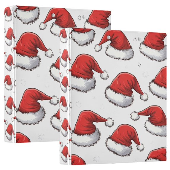 FORMRS 3 Ring Binder 1.5 inch with Pockets Set of 2 Clip Board 200 Sheets Capacity, Red Santa Hats Pattern