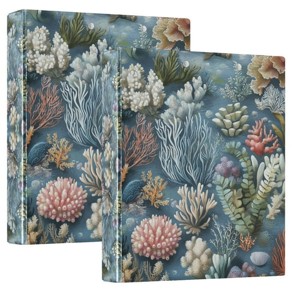 FORMRS 3 Ring Binder 1.5 inch with Pockets Set of 2 Clip Board 200 Sheets Capacity, Sea Plants Pattern