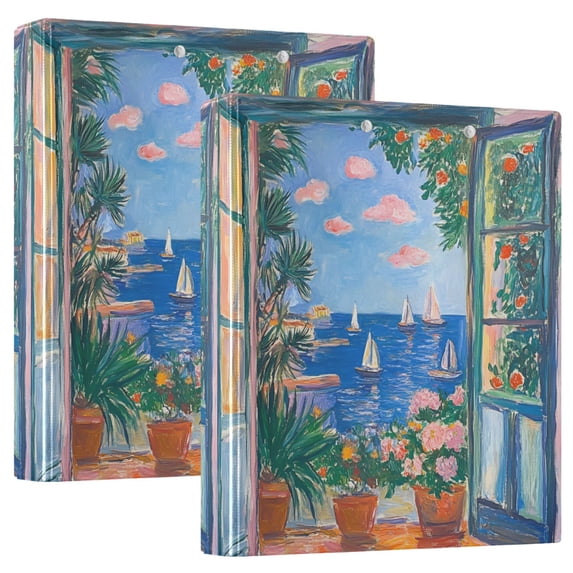 FORMRS 3 Ring Binder 1.5 inch with Pockets Set of 2 Clip Board 200 Sheets Capacity, Sea Window