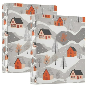 FORMRS 3 Ring Binder 1.5 inch with Pockets Set of 2 Clip Board 200 Sheets Capacity, Snow Cartoon Houses