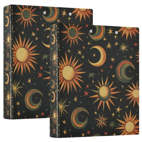 FORMRS 3 Ring Binder 1.5 inch with Pockets Set of 2 Clip Board 200 Sheets Capacity, Sun Moon and Stars Pattern