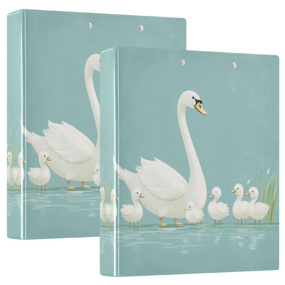 FORMRS 3 Ring Binder 1.5 inch with Pockets Set of 2 Clip Board 200 Sheets Capacity, White Cartoon Swan