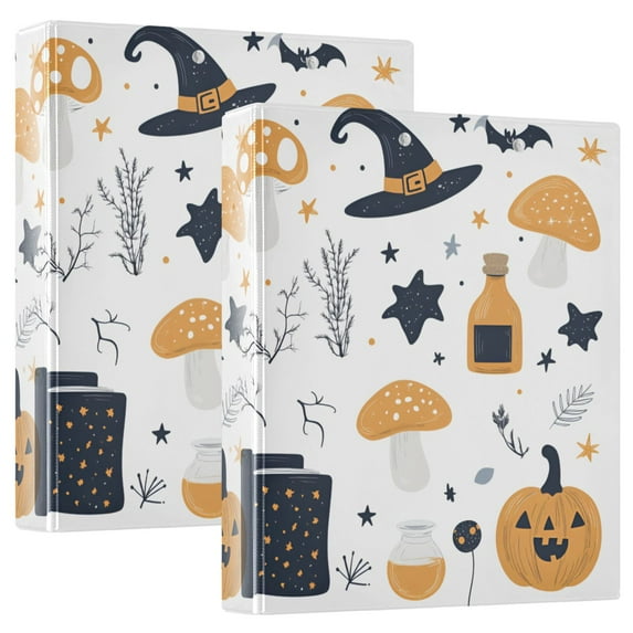 FORMRS 3 Ring Binder 1.5 inch with Pockets Set of 2 Clip Board 200 Sheets Capacity, White Halloween Pattern