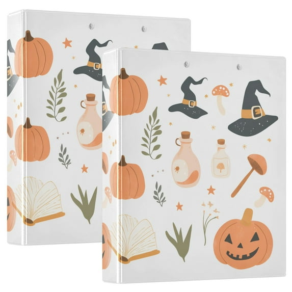FORMRS 3 Ring Binder 1.5 inch with Pockets Set of 2 Clip Board 200 Sheets Capacity, White Halloween Pumpkin