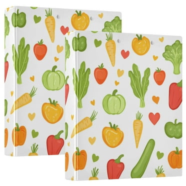 FORMRS 3 Ring Binder 1.5 inch with Pockets Set of 2 Clip Board 200 Sheets Capacity, White Vegetables Pattern