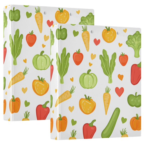 FORMRS 3 Ring Binder 1.5 inch with Pockets Set of 2 Clip Board 200 Sheets Capacity, White Vegetables Pattern