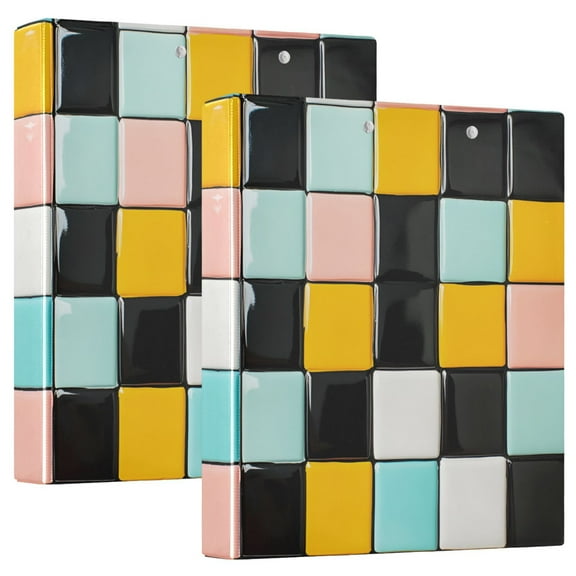 FORMRS 3 Ring Binder 1.5 inch with Pockets Set of 2 Clip Board 200 Sheets Capacity, Yellow Checkered Pattern