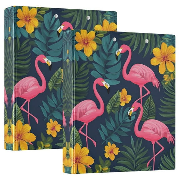 FORMRS 3 Ring Binder 1.5 inch with Pockets Set of 2 Clip Board 200 Sheets Capacity, Yellow Floral Flamingo