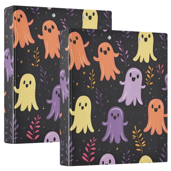 FORMRS 3 Ring Binder 1.5 inch with Pockets Set of 2 Clip Board 200 Sheets Capacity, Yellow Halloween Ghosts