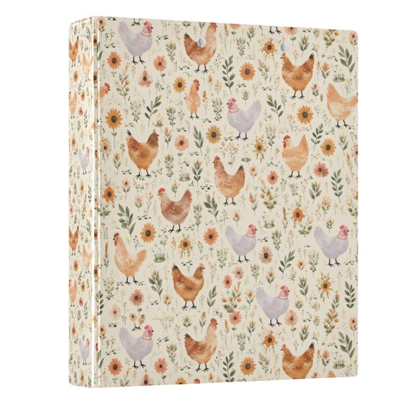 FORMRS 3 Ring Binder with Pockets 1.5" D-Rings Clip Board 200 Sheets Capacity, Beige Chickens Pattern