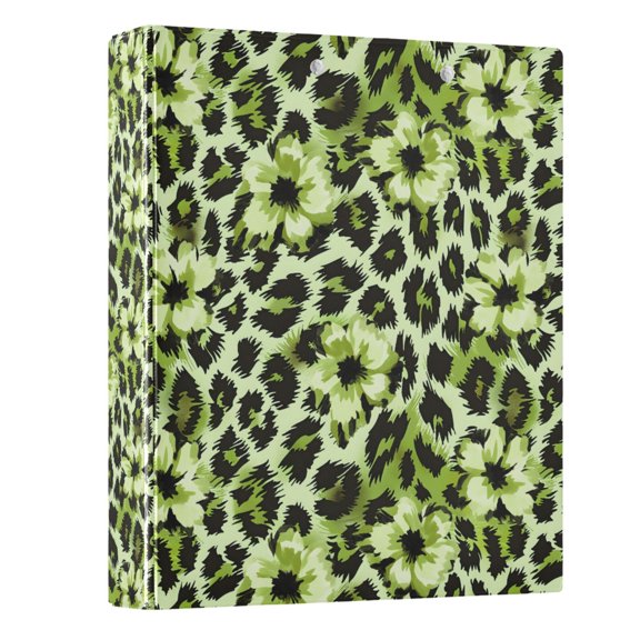 FORMRS 3 Ring Binder with Pockets 1.5" D-Rings Clip Board 200 Sheets Capacity, Green Floral Leopard Pattern