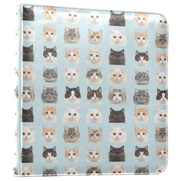 FORMRS 3 Ring Photo Album 4"x6" Self Adhesive Large Capacity PU Leather Cover, Cute Cat Faces