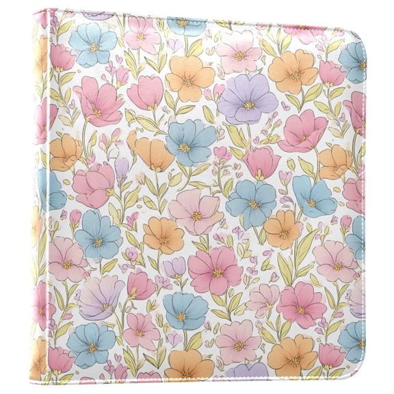 FORMRS 3 Ring Photo Album 4"x6" Self Adhesive Large Capacity PU Leather Cover, Cute Pastel Flowers Pattern