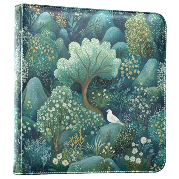 FORMRS 3 Ring Photo Album 4"x6" Self Adhesive Large Capacity PU Leather Cover, Green Forest Pattern