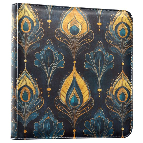 FORMRS 3 Ring Photo Album 4"x6" Self Adhesive Large Capacity PU Leather Cover, Navy Blue Art Pattern