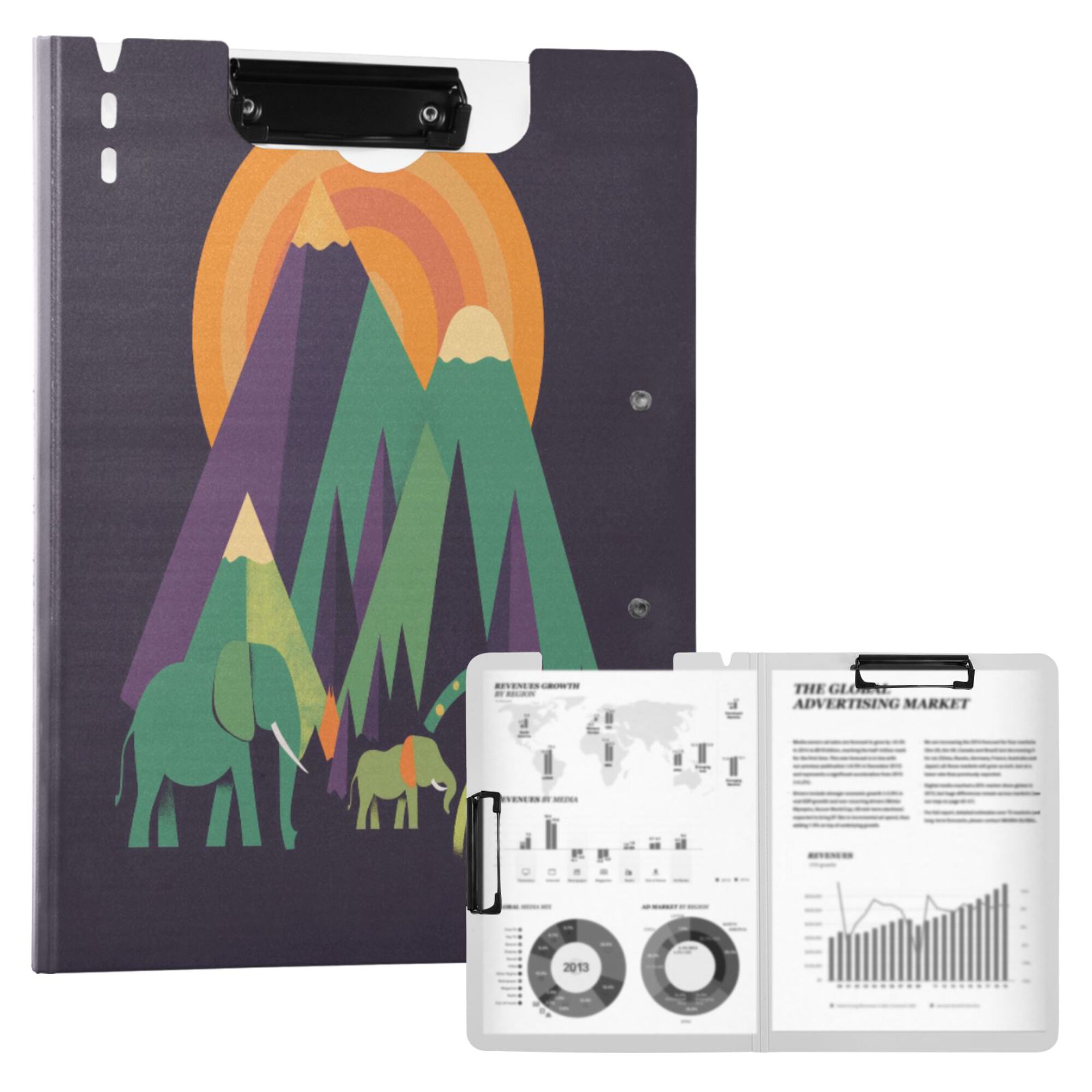 FORMRS A4 Clipboard Folder with Pen Holder Horizontal Foldable School Office Binder, Abstract Animals