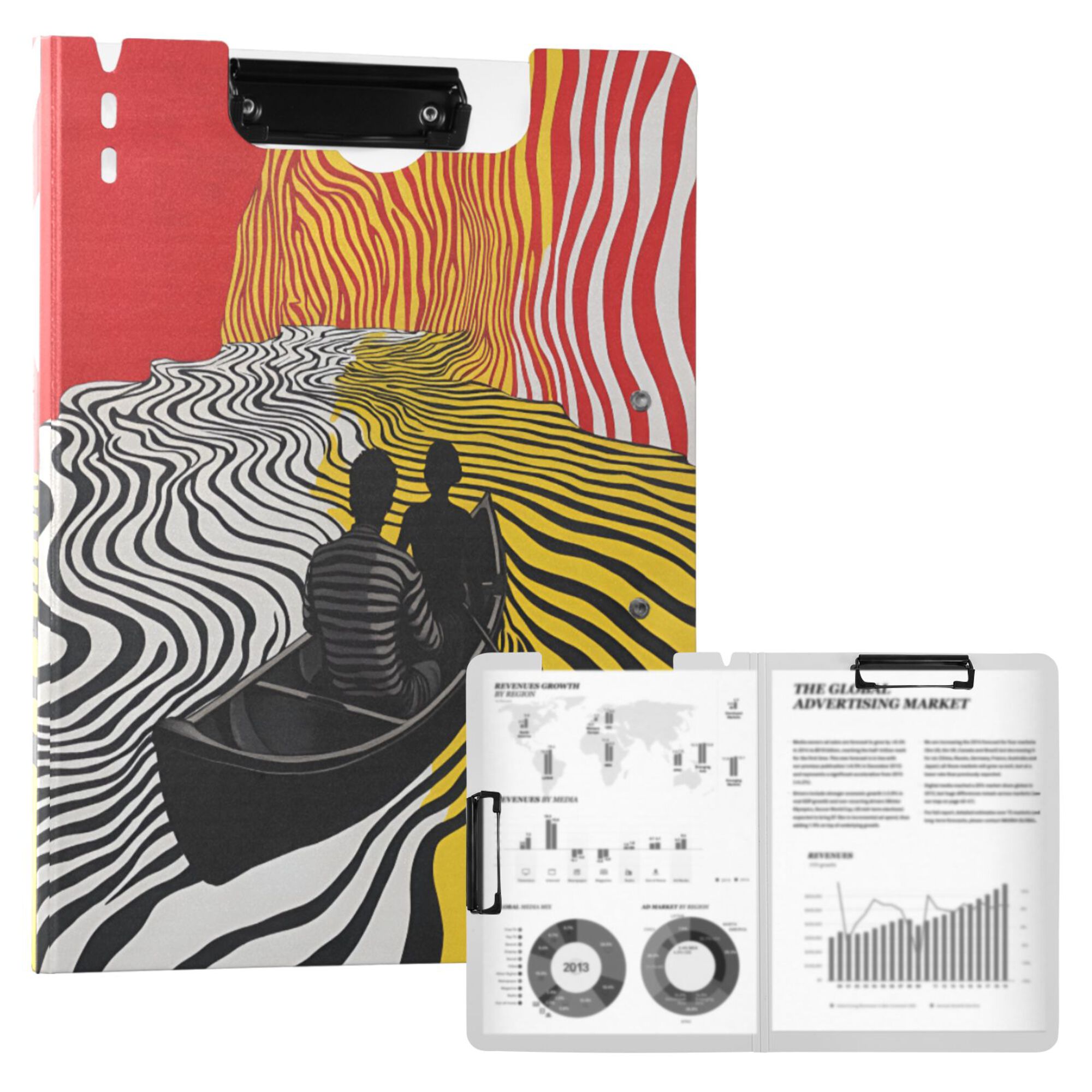 FORMRS A4 Clipboard Folder with Pen Holder Horizontal Foldable School Office Binder, Abstract Boat