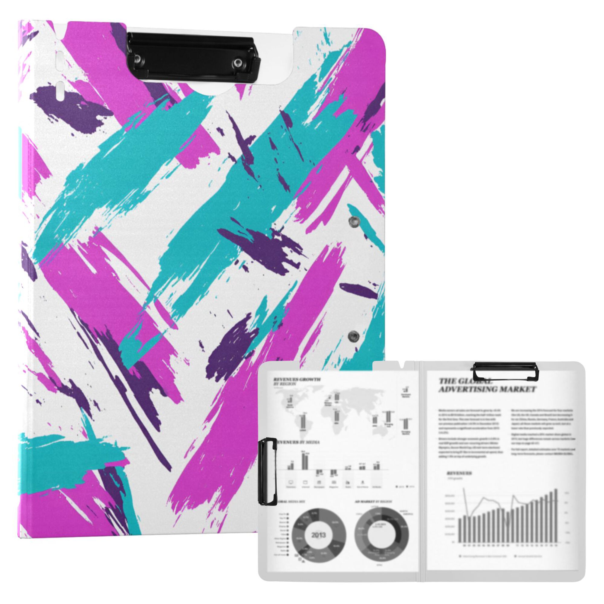 FORMRS A4 Clipboard Folder with Pen Holder Horizontal Foldable School Office Binder, Abstract Drawing
