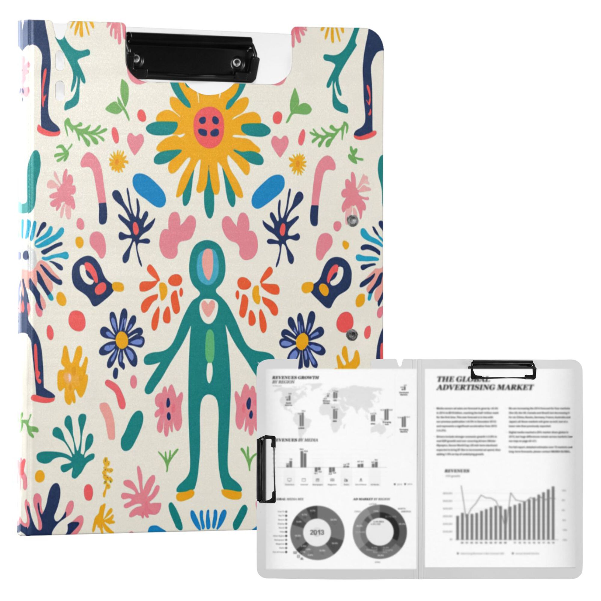FORMRS A4 Clipboard Folder with Pen Holder Horizontal Foldable School Office Binder, Abstract Floral