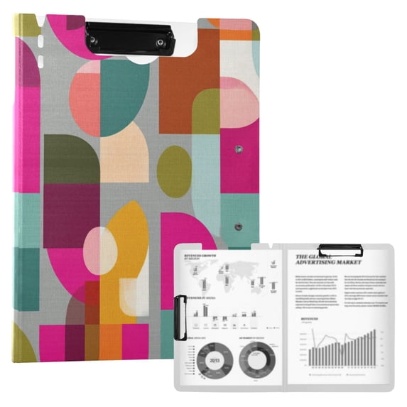 FORMRS A4 Clipboard Folder with Pen Holder Horizontal Foldable School Office Binder, Abstract Geometric Pattern
