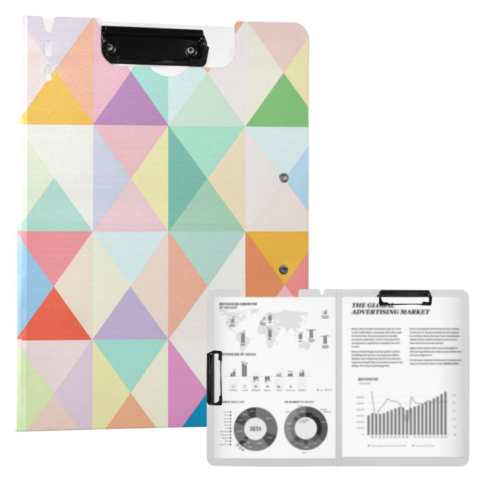 FORMRS A4 Clipboard Folder with Pen Holder Horizontal Foldable School Office Binder, Abstract Geometric