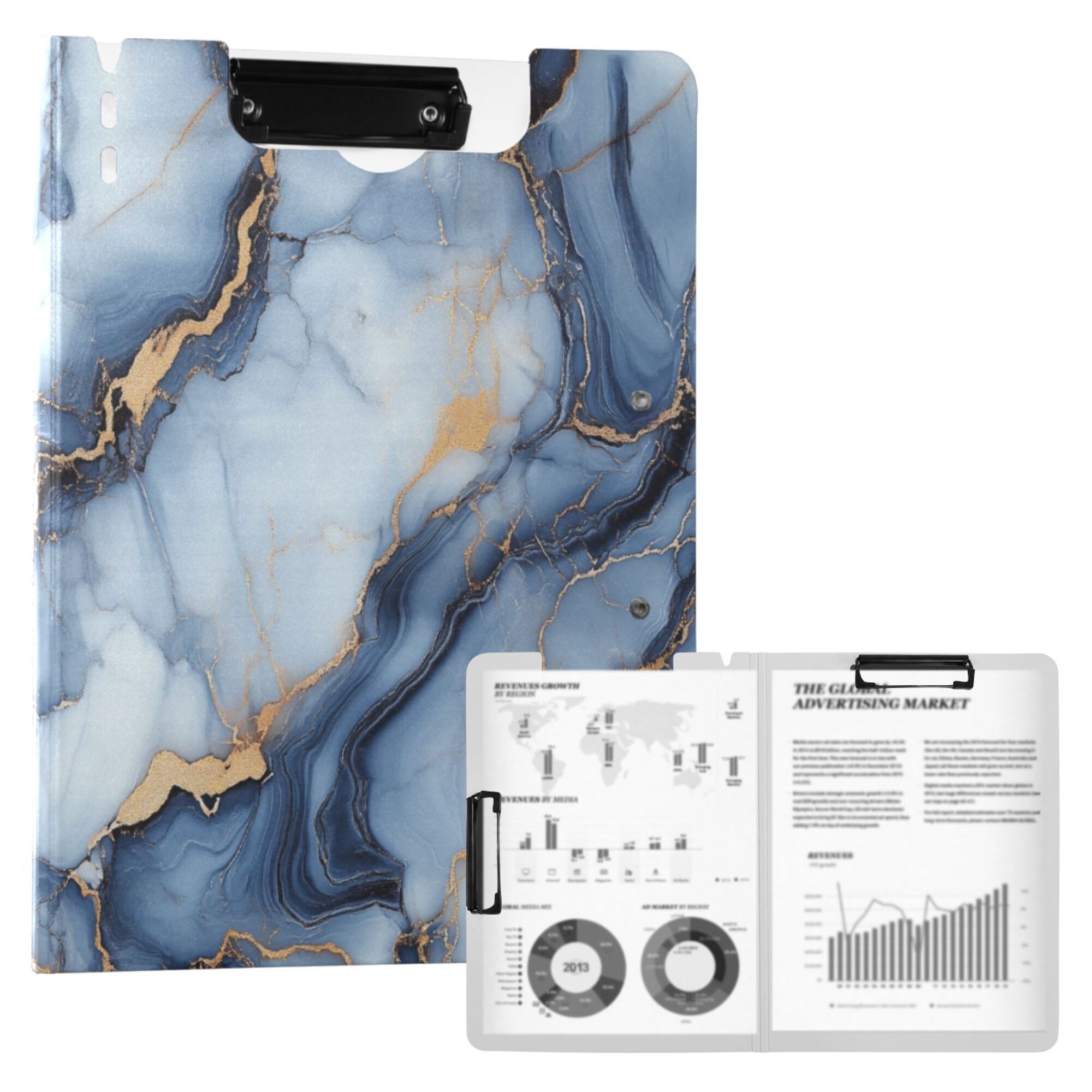 FORMRS A4 Clipboard Folder with Pen Holder Horizontal Foldable School Office Binder, Abstract Marble Pattern