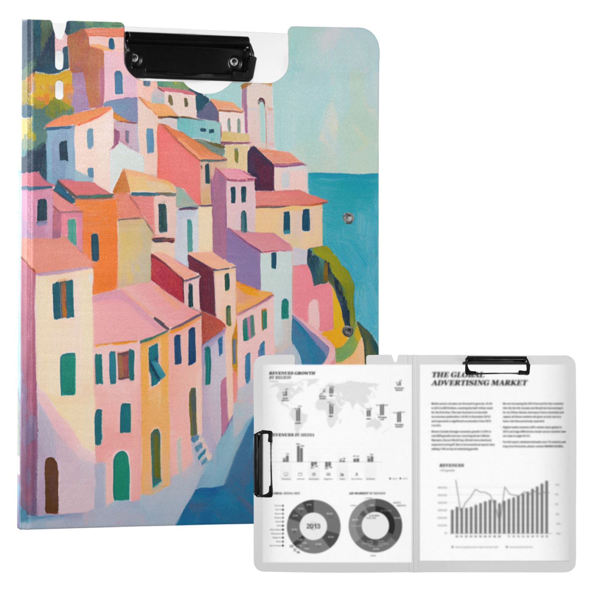 FORMRS A4 Clipboard Folder with Pen Holder Horizontal Foldable School Office Binder, Abstract Painting