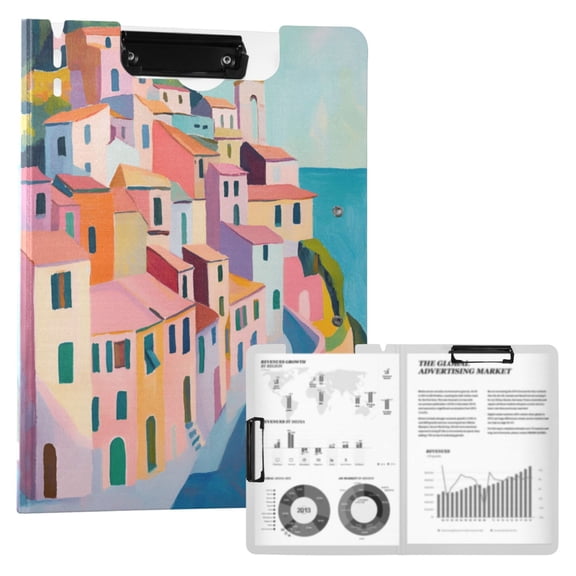 FORMRS A4 Clipboard Folder with Pen Holder Horizontal Foldable School Office Binder, Abstract Painting