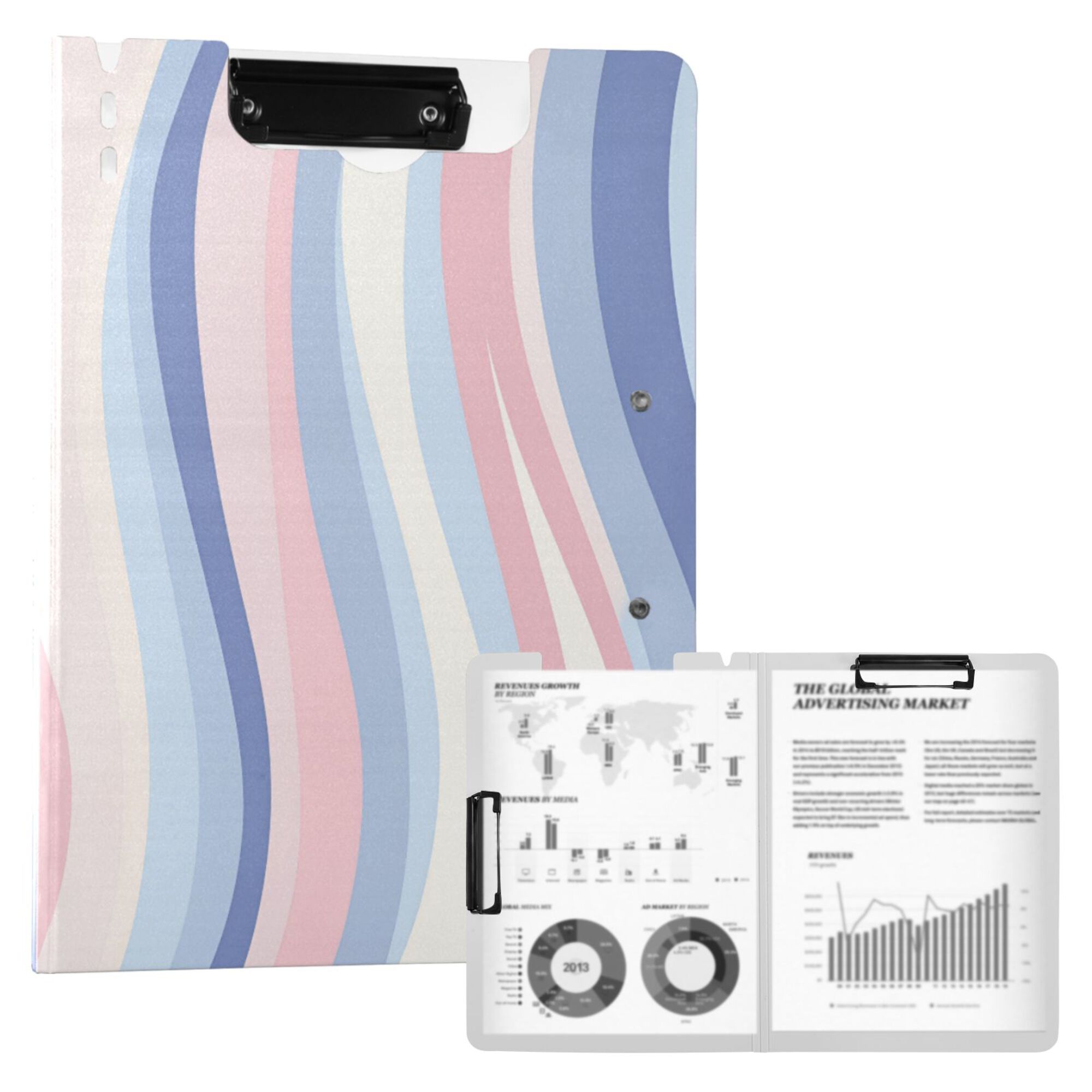 FORMRS A4 Clipboard Folder with Pen Holder Horizontal Foldable School Office Binder, Abstract Pink