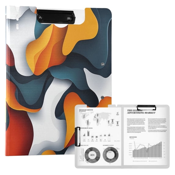 FORMRS A4 Clipboard Folder with Pen Holder Horizontal Foldable School Office Binder, Abstract Wavy