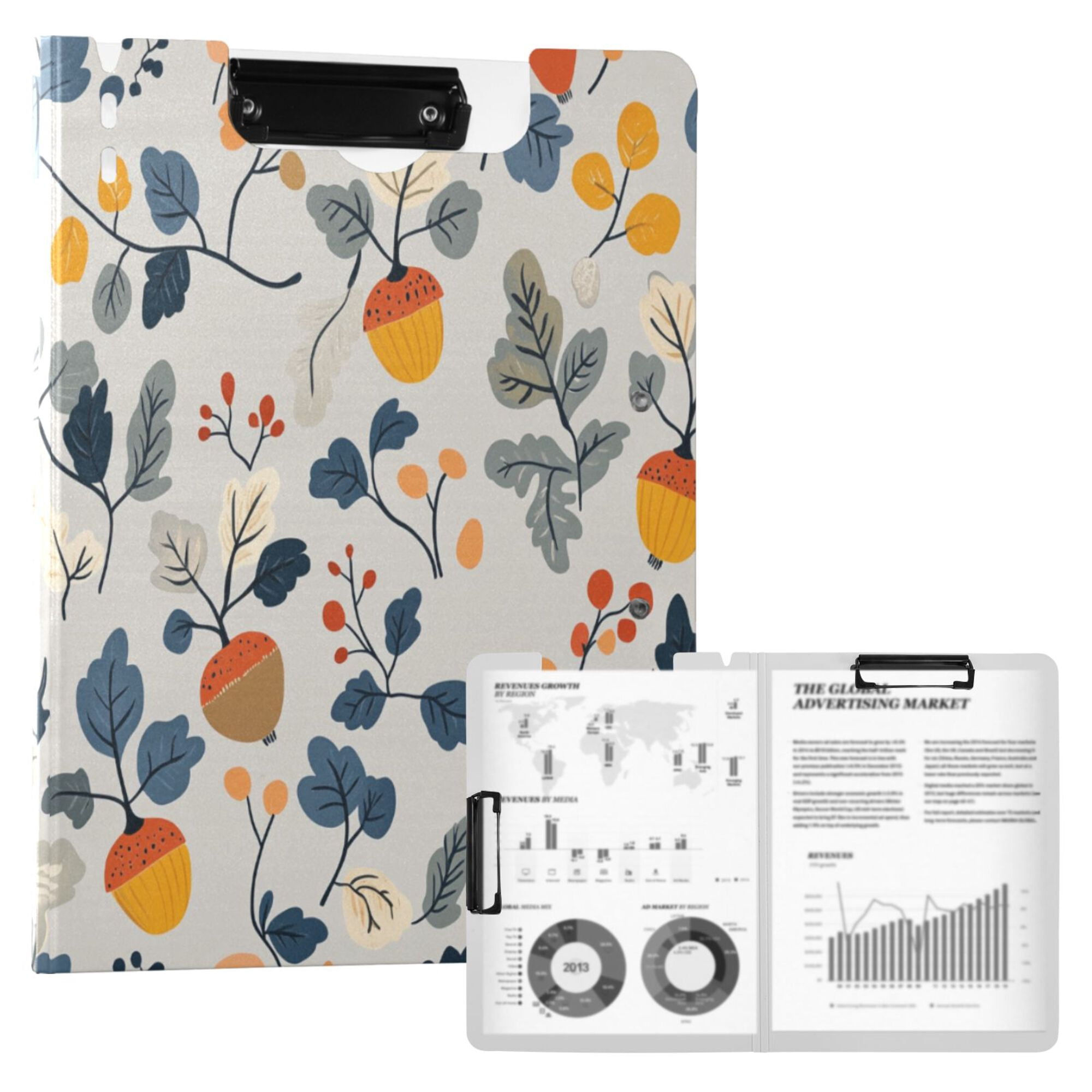 FORMRS A4 Clipboard Folder with Pen Holder Horizontal Foldable School Office Binder, Acorn Leaves Pattern