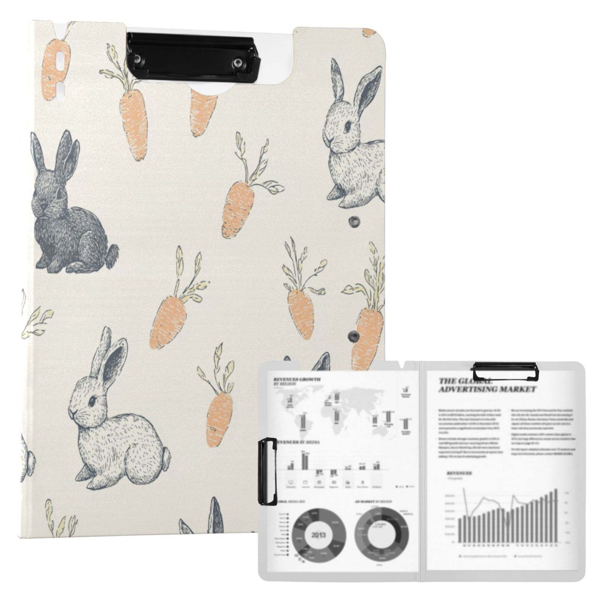 FORMRS A4 Clipboard Folder with Pen Holder Horizontal Foldable School Office Binder, Adorable Bunnies