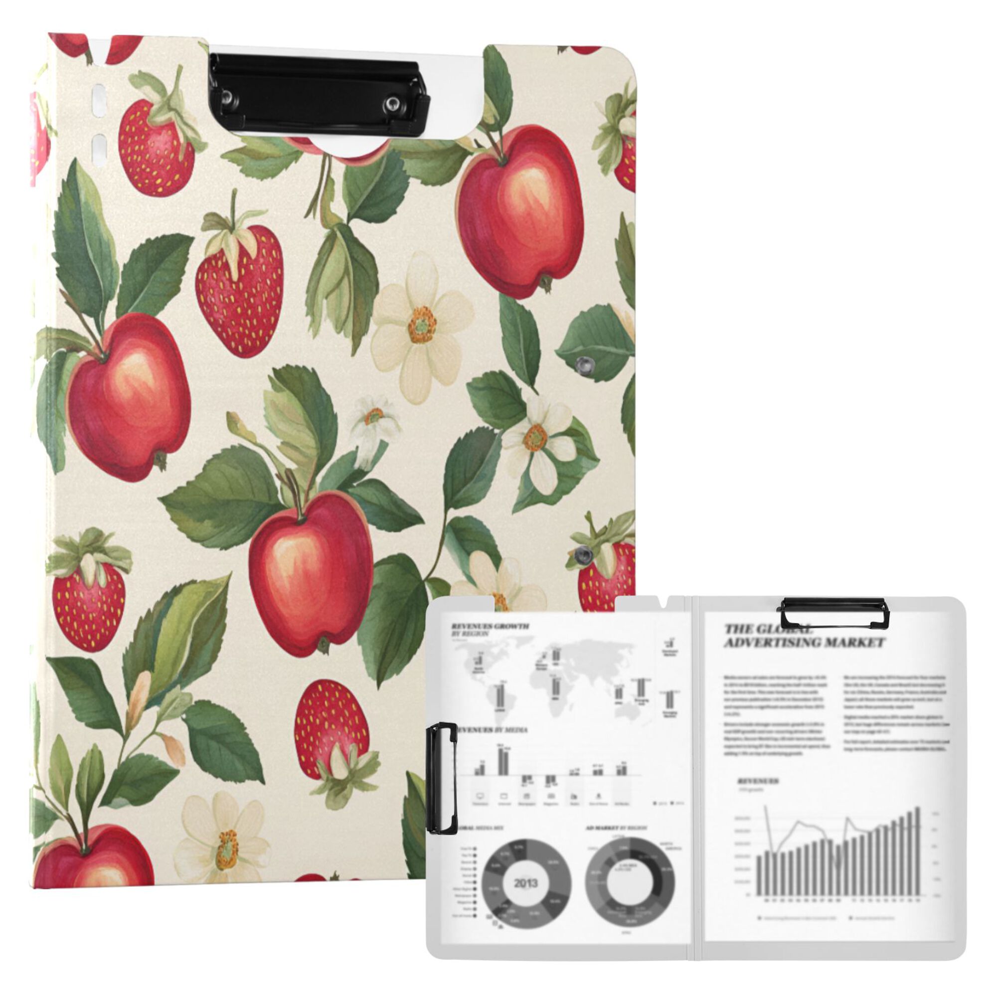 FORMRS A4 Clipboard Folder with Pen Holder Horizontal Foldable School Office Binder, Apple Leaves Pattern