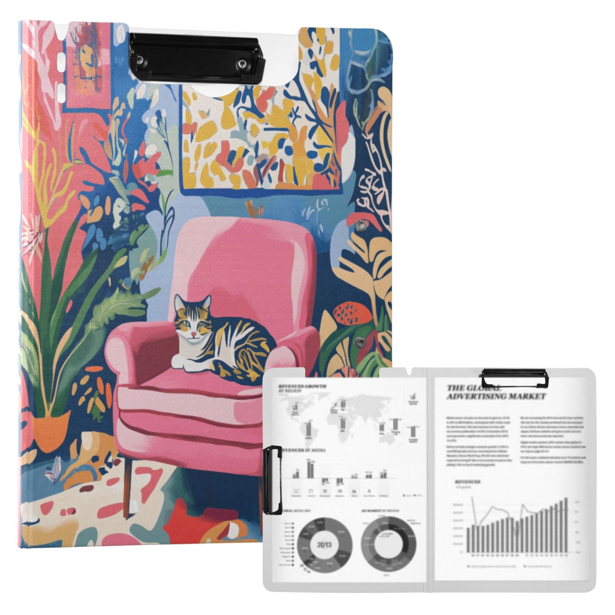 FORMRS A4 Clipboard Folder with Pen Holder Horizontal Foldable School Office Binder, Art Cat