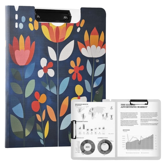 FORMRS A4 Clipboard Folder with Pen Holder Horizontal Foldable School Office Binder, Art Flowers