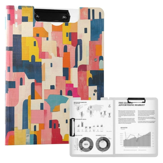 FORMRS A4 Clipboard Folder with Pen Holder Horizontal Foldable School Office Binder, Art Geometric