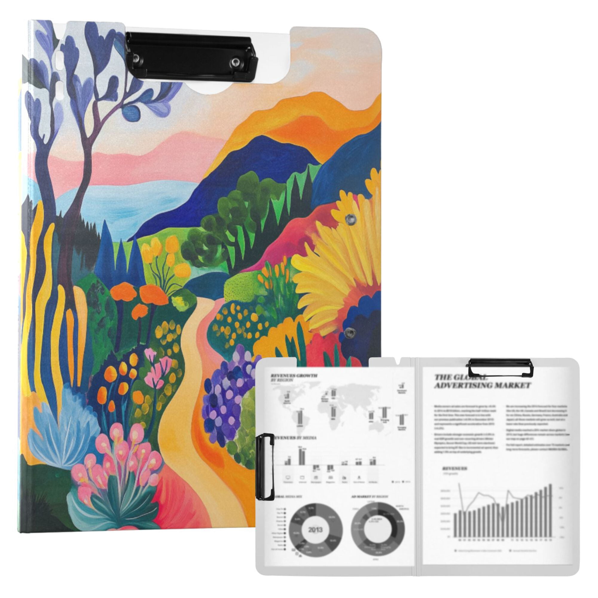 FORMRS A4 Clipboard Folder with Pen Holder Horizontal Foldable School Office Binder, Art Path
