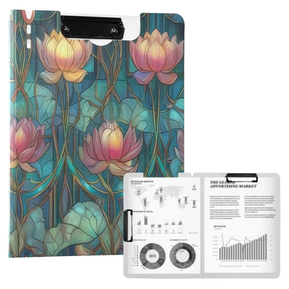 FORMRS A4 Clipboard Folder with Pen Holder Horizontal Foldable School Office Binder, Art Water Lilies Pattern
