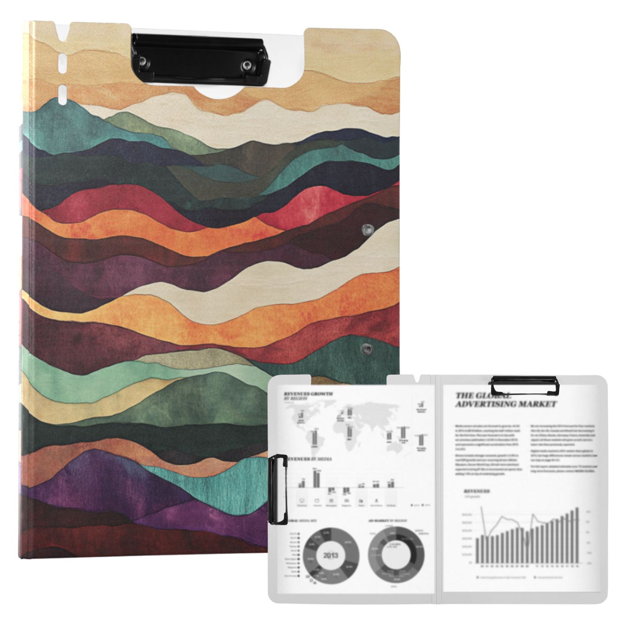 FORMRS A4 Clipboard Folder with Pen Holder Horizontal Foldable School Office Binder, Artistic Desert Pattern
