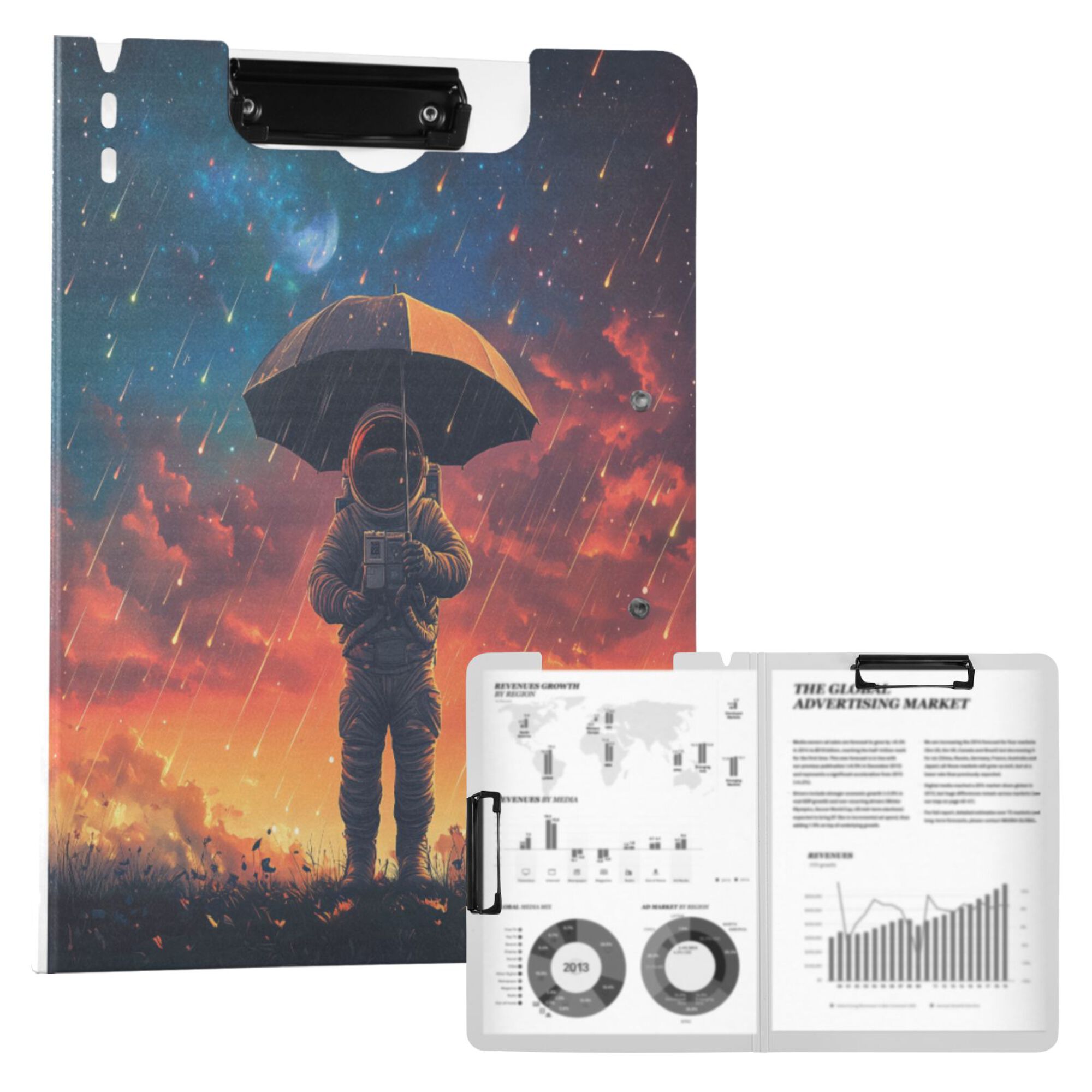 FORMRS A4 Clipboard Folder with Pen Holder Horizontal Foldable School Office Binder, Astronaut at Dawn
