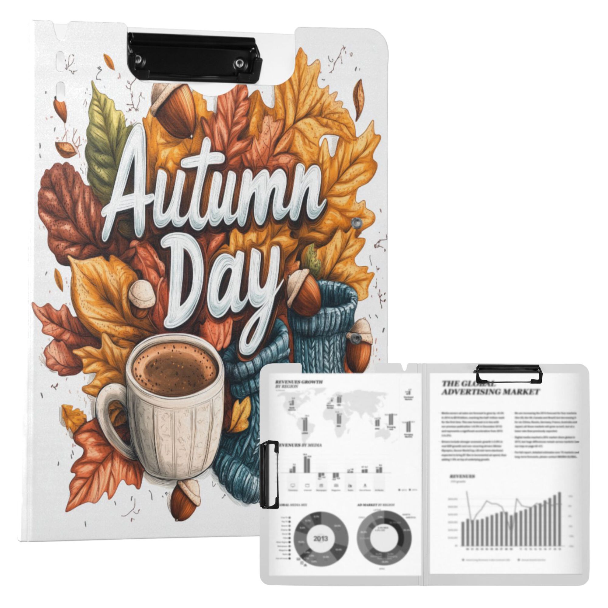 FORMRS A4 Clipboard Folder with Pen Holder Horizontal Foldable School Office Binder, Autumn Day Pattern