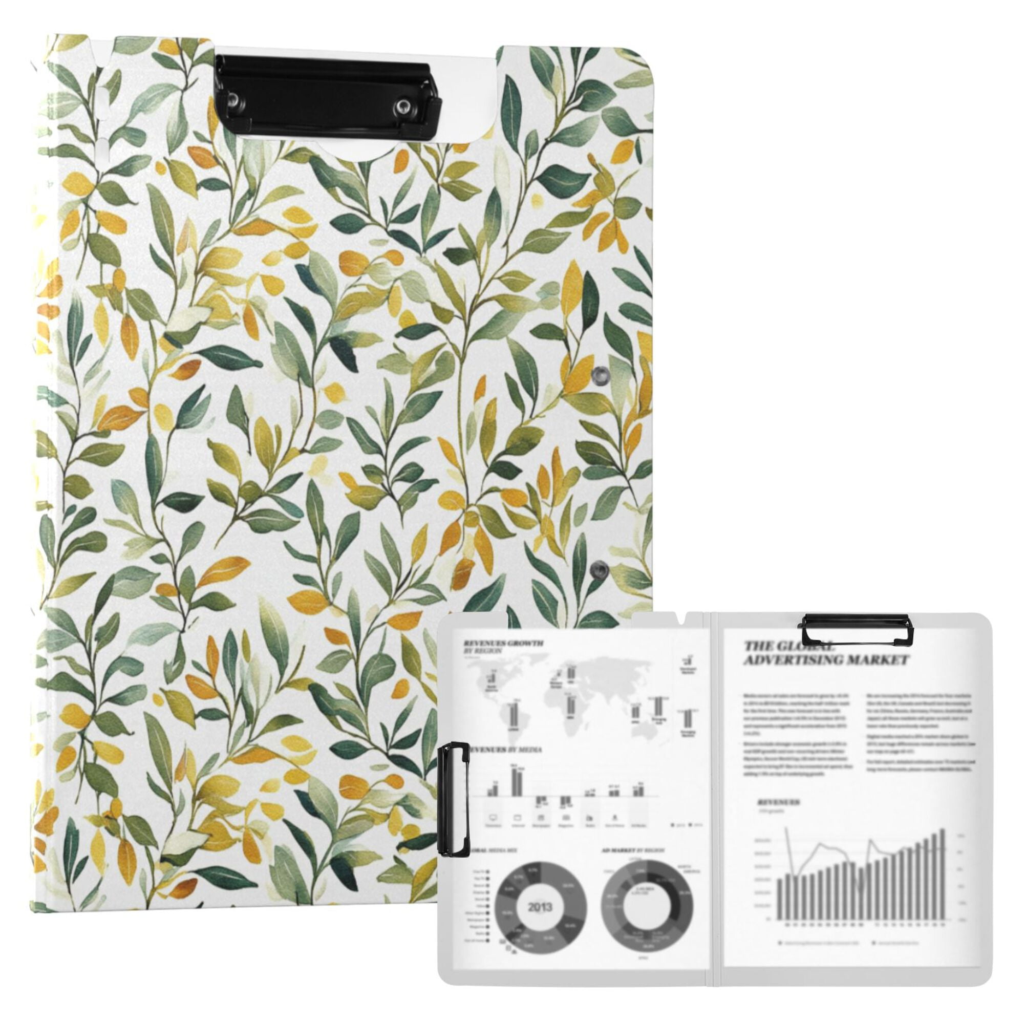 FORMRS A4 Clipboard Folder with Pen Holder Horizontal Foldable School Office Binder, Autumn Greenery
