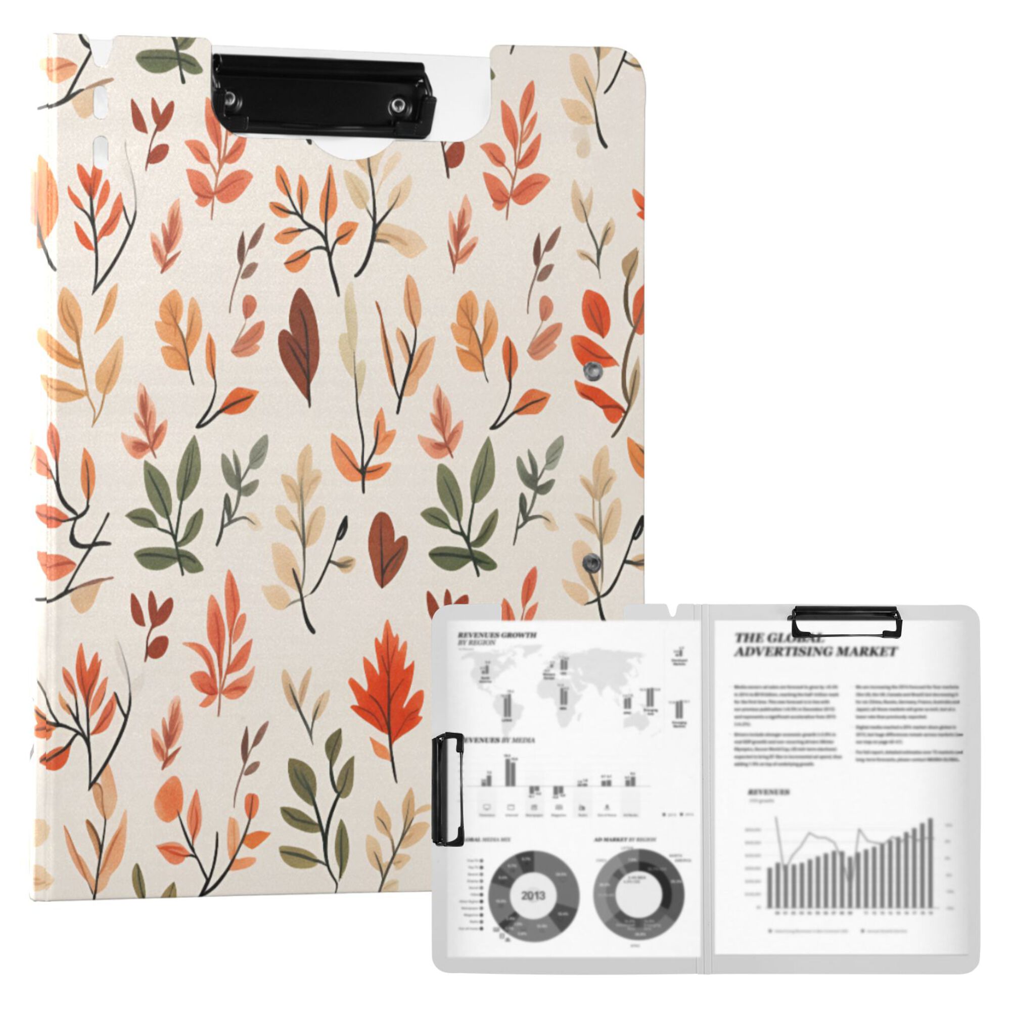 FORMRS A4 Clipboard Folder with Pen Holder Horizontal Foldable School Office Binder, Autumn Leaves