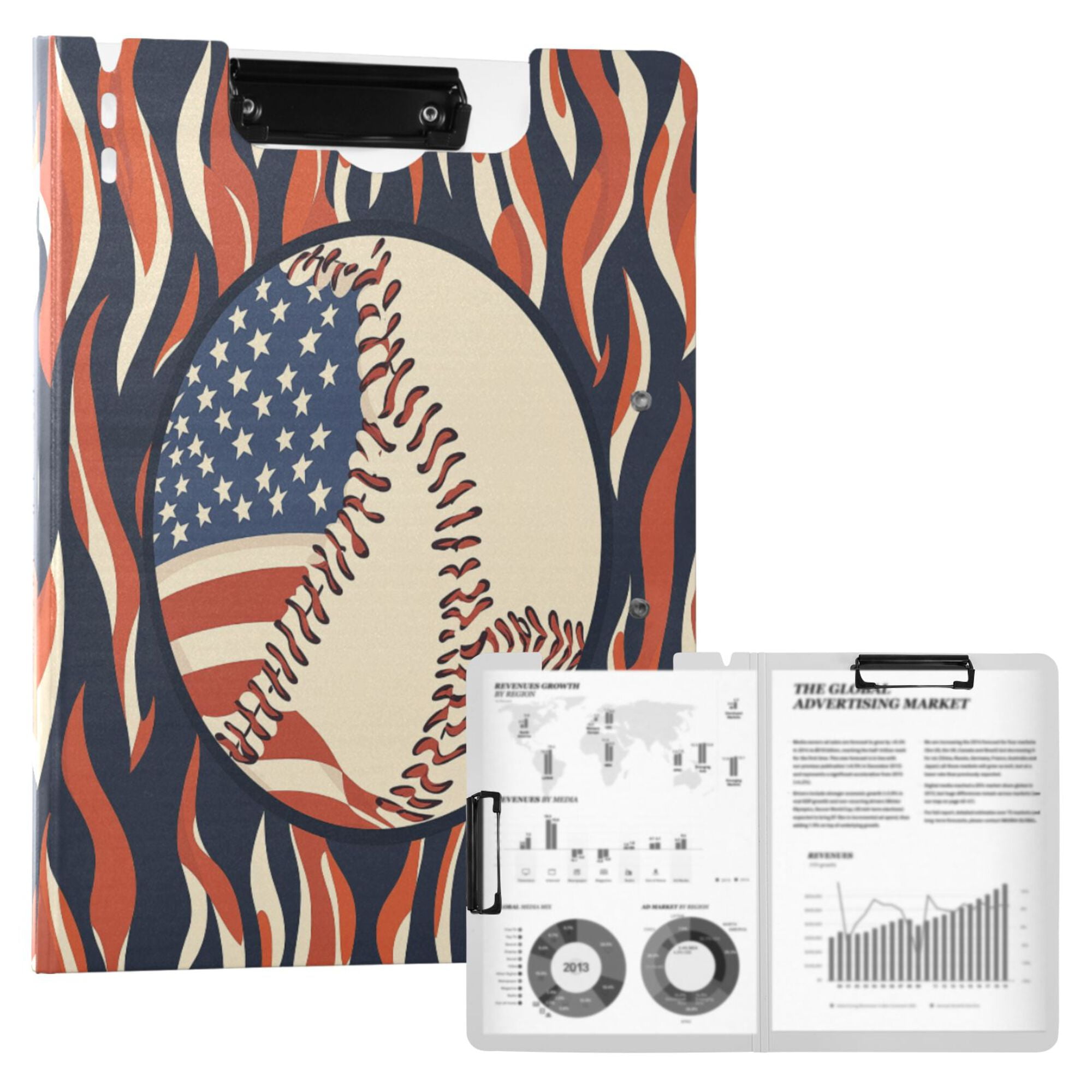 FORMRS A4 Clipboard Folder with Pen Holder Horizontal Foldable School Office Binder, Baseball Pattern