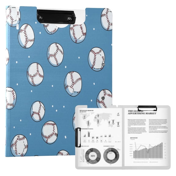 FORMRS A4 Clipboard Folder with Pen Holder Horizontal Foldable School Office Binder, Baseballs Pattern
