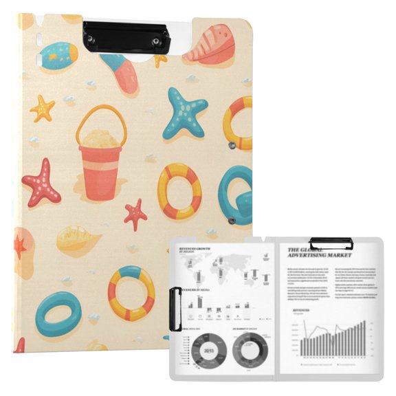 FORMRS A4 Clipboard Folder with Pen Holder Horizontal Foldable School Office Binder, Beach Pattern