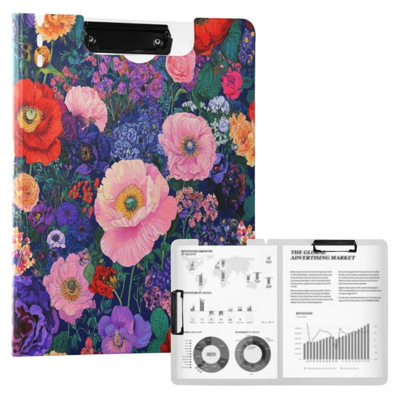 FORMRS A4 Clipboard Folder with Pen Holder Horizontal Foldable School Office Binder, Beautiful Floral Pattern